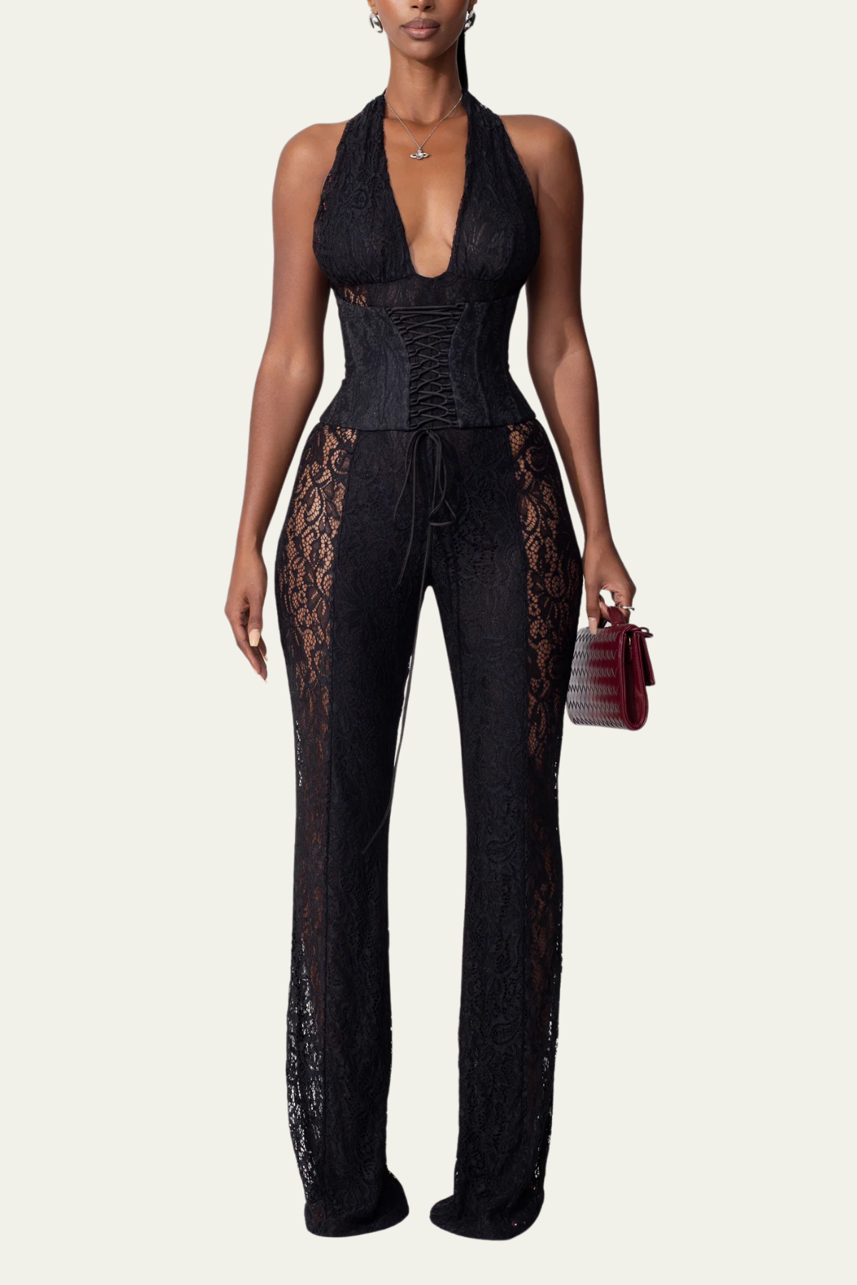 Colette Plunge Lace Cutout Jumpsuit – Luxeles