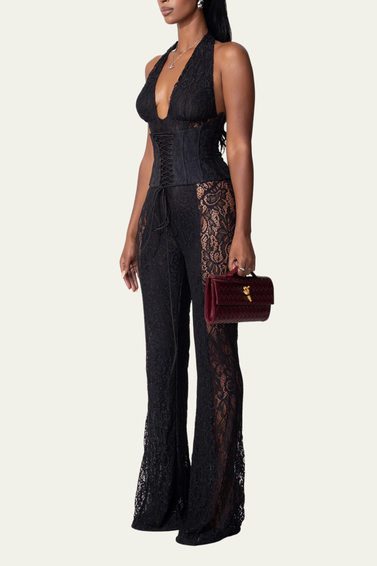 Colette Plunge Lace Cutout Jumpsuit – Luxeles