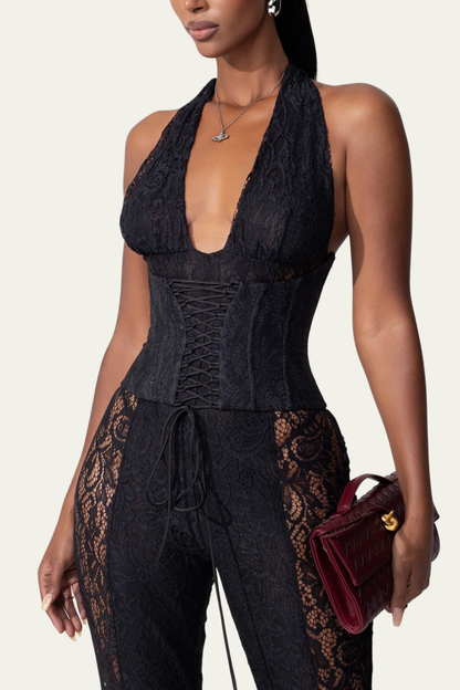 Colette Plunge Lace Cutout Jumpsuit – Luxeles