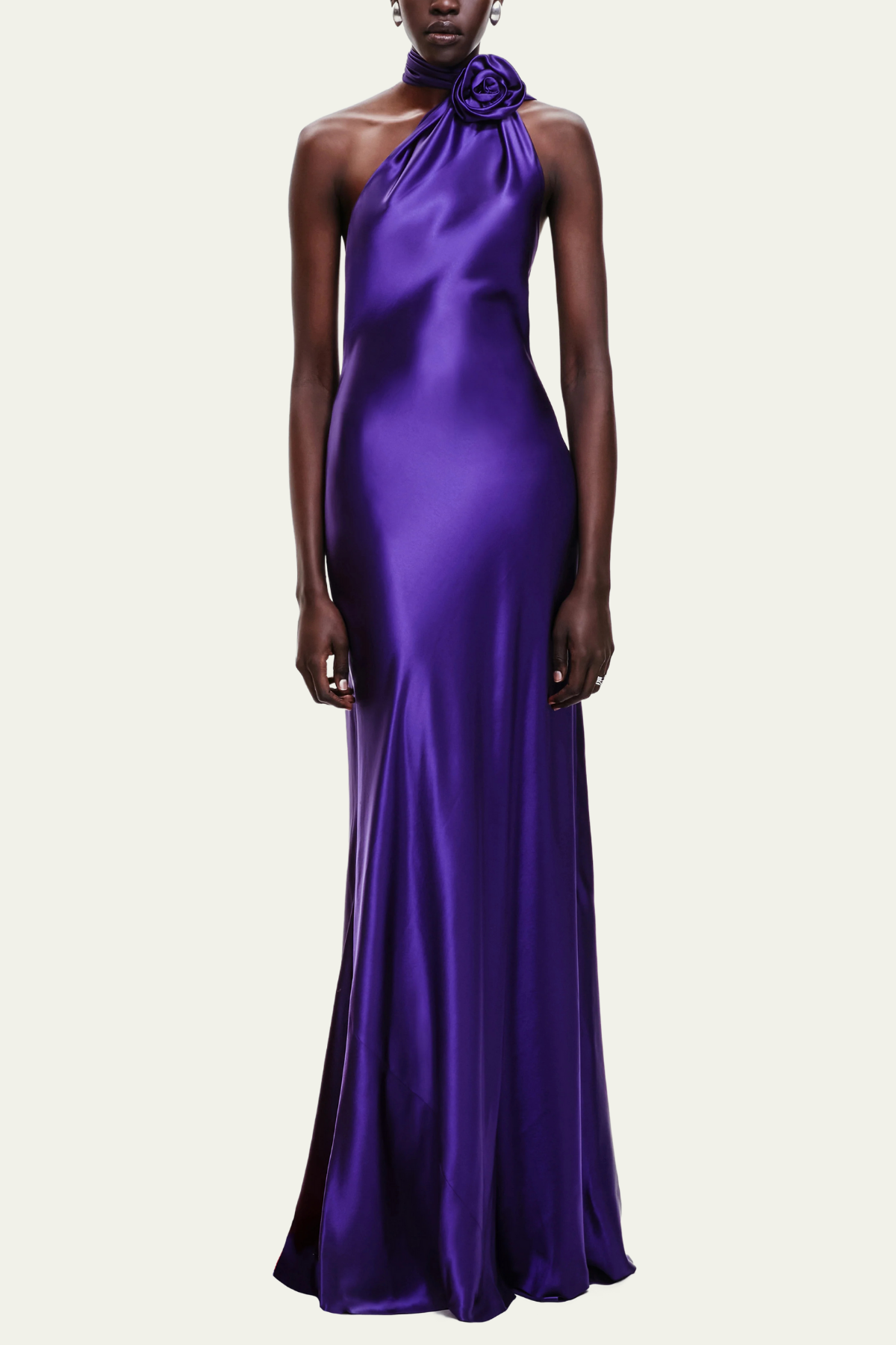 Collins Flower Halter Neck Backless Satin Maxi Dress – Luxeles