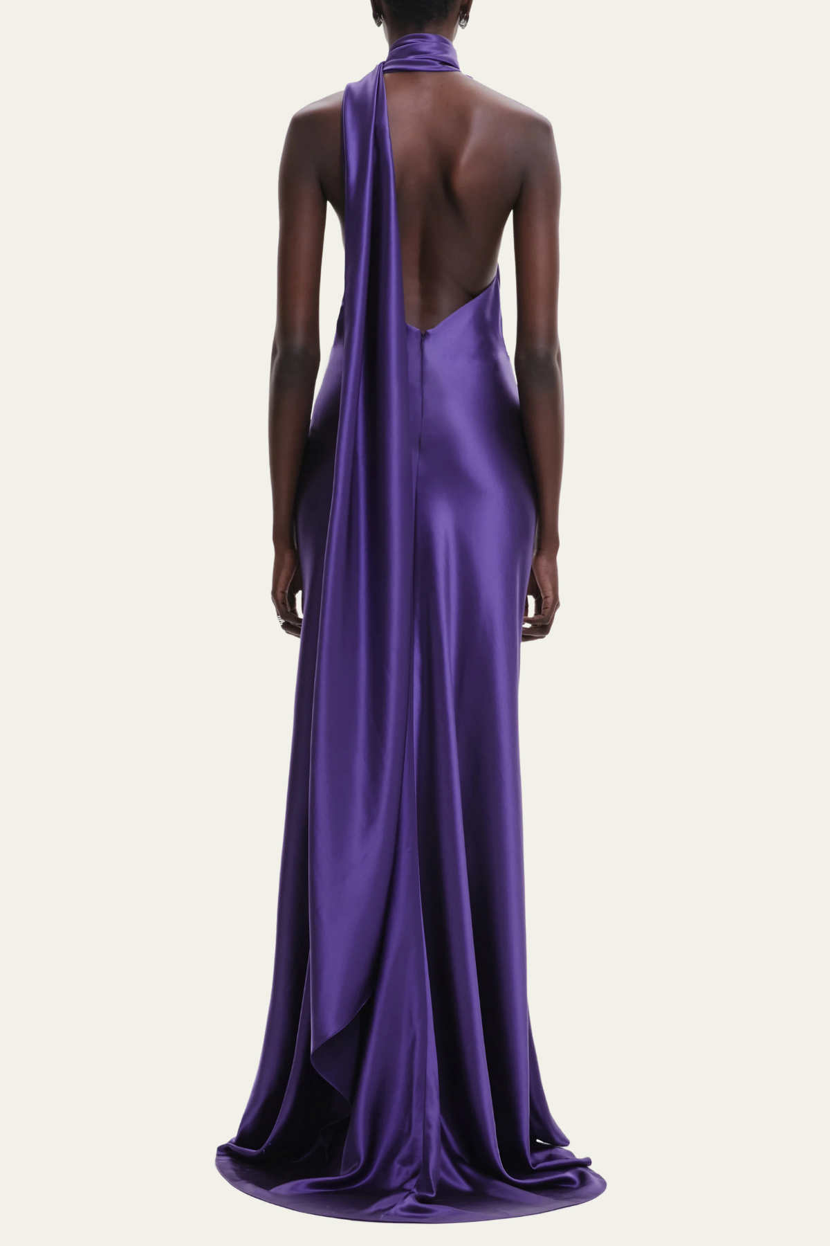 Collins Flower Halter Neck Backless Satin Maxi Dress