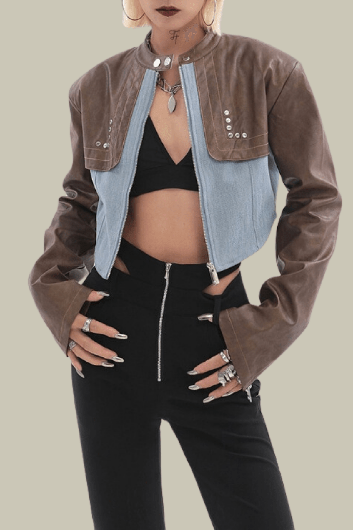 Cora Patchwork Long Sleeve Bodycon Denim Jacket