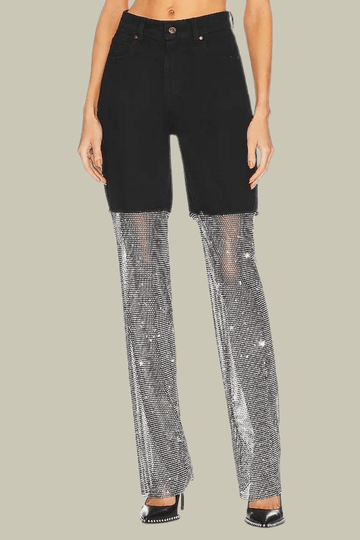 Delilah Mesh Sequin See Through Pants In Black