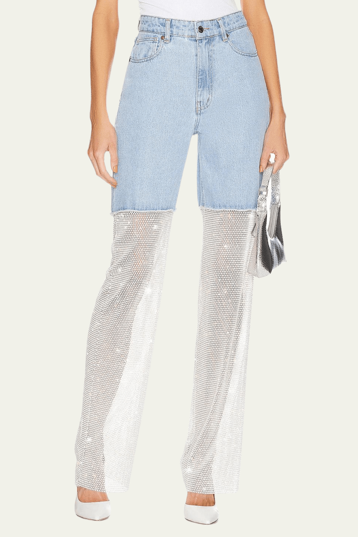 Delilah Mesh Sequin See Through Pants In Blue