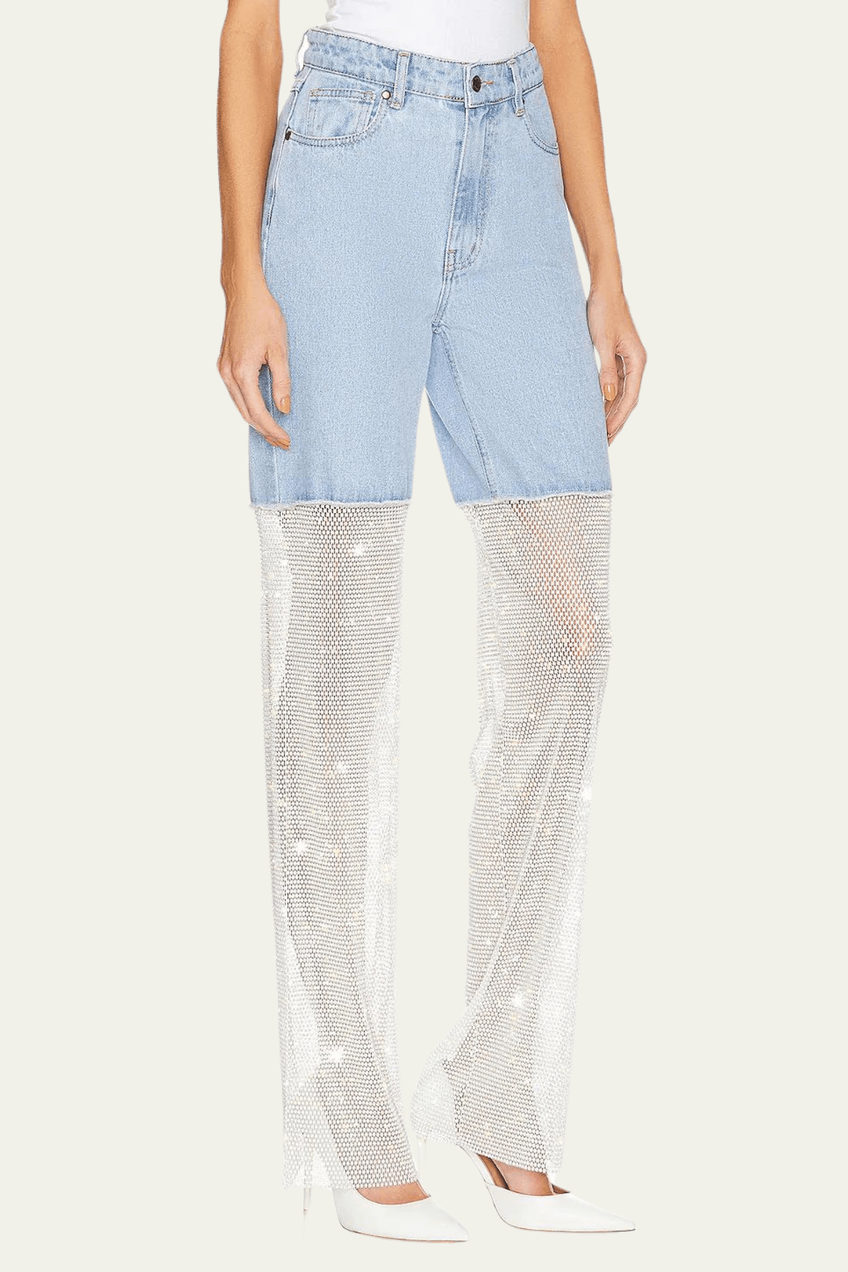 Delilah Mesh Sequin See Through Pants In Blue