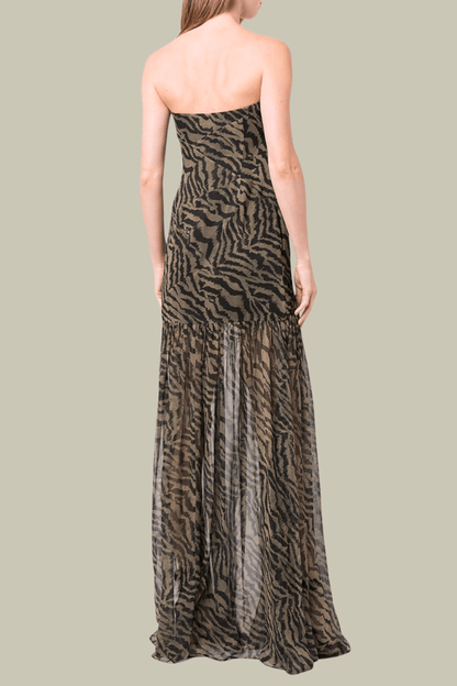 Eden Leopard Mesh Strapless Maxi Dress