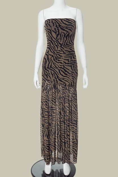 Eden Leopard Mesh Strapless Maxi Dress