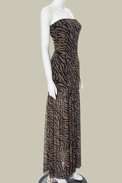 Eden Leopard Mesh Strapless Maxi Dress