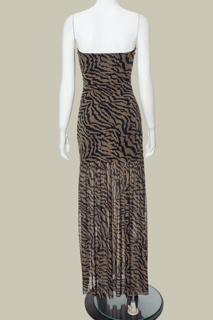 Eden Leopard Mesh Strapless Maxi Dress