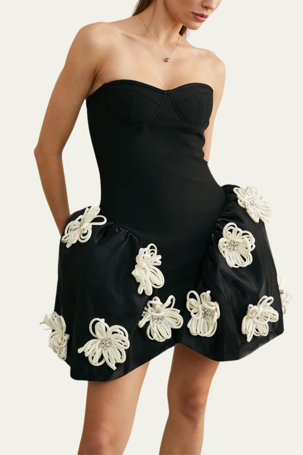 Elaina Strapless Flower Flared Hem Mini Dress – Luxeles