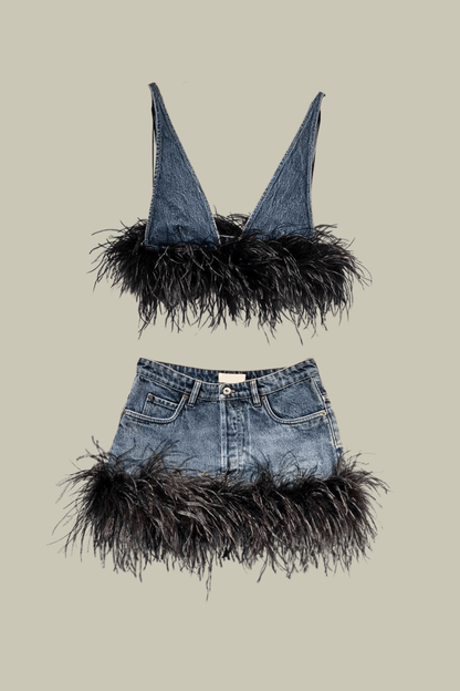 Eleanor Feather Embellished Denim Top