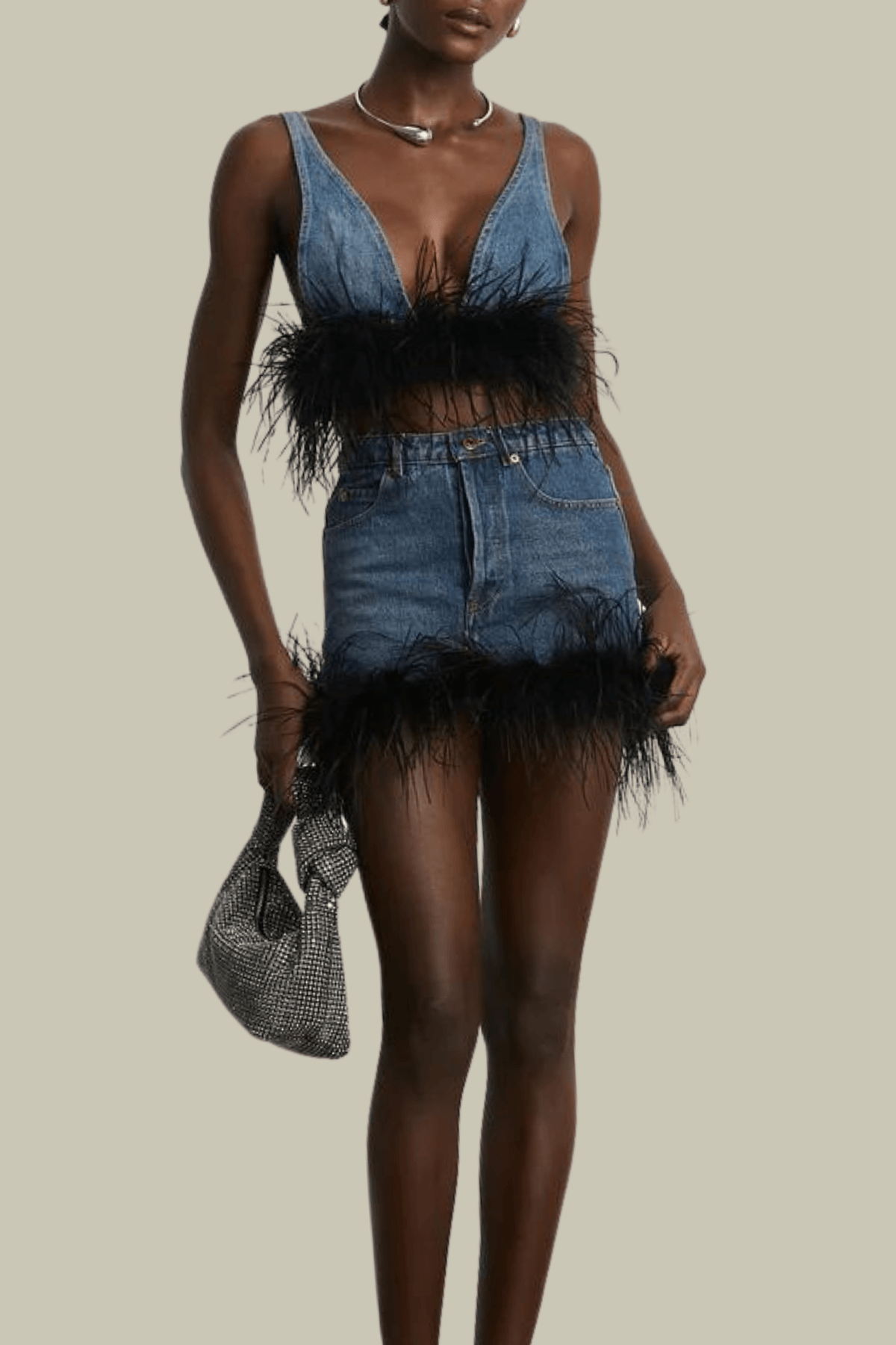 Eleanor Feather Trim Denim Skirt – Luxeles