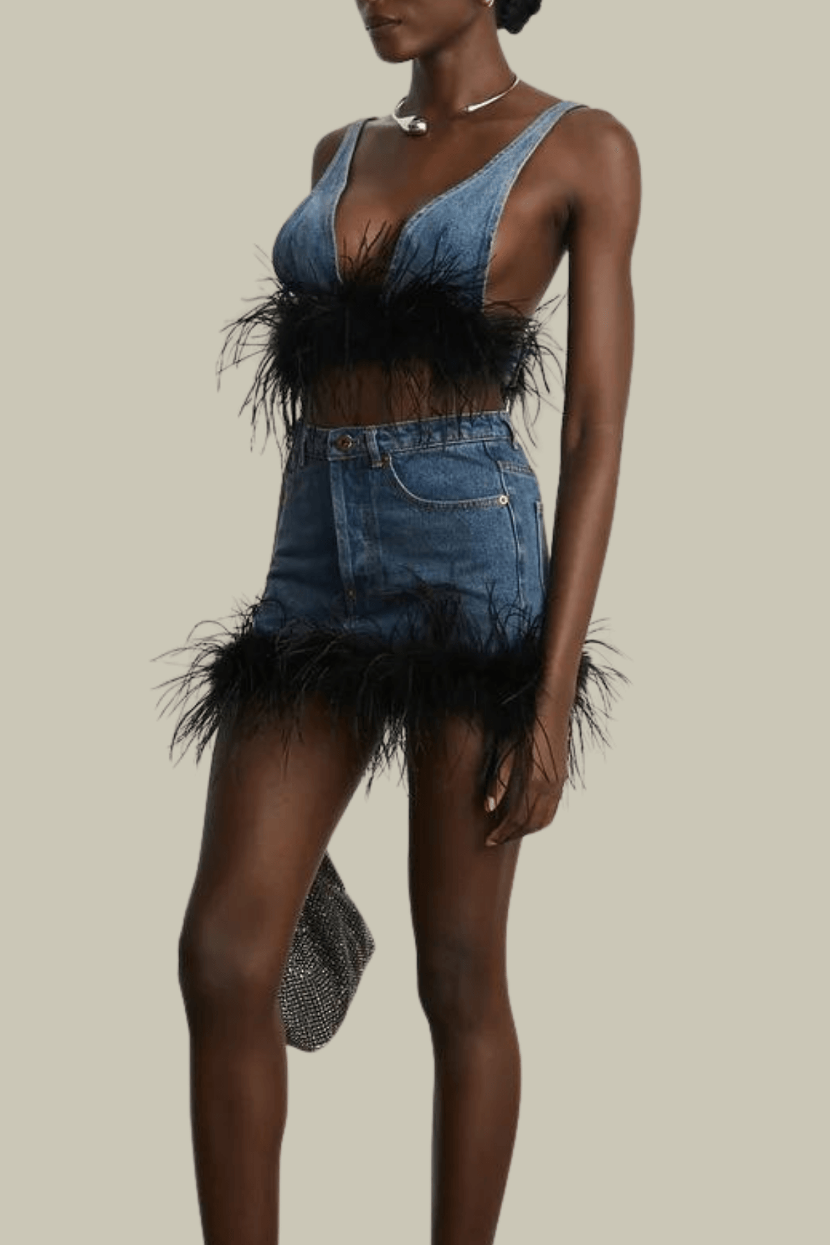 Eleanor Feather Trim Denim Skirt – Luxeles