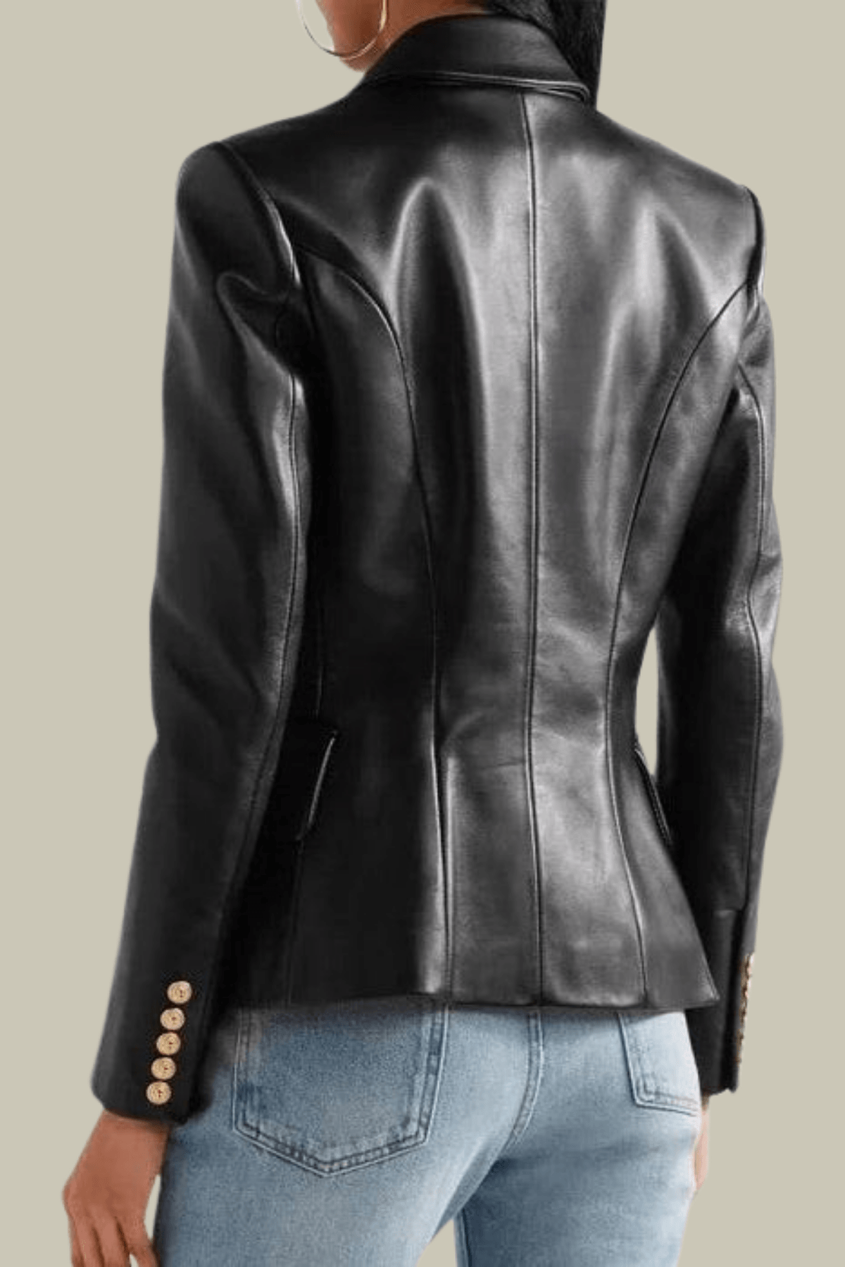 Elena Plunge Button Leather Jacket In Black – Luxeles