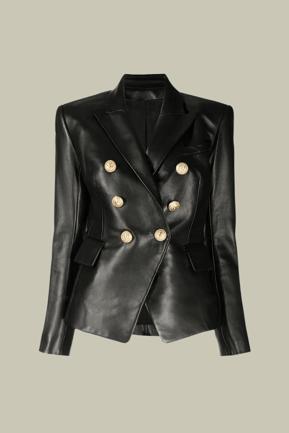 Elena Plunge Button Leather Jacket In Black