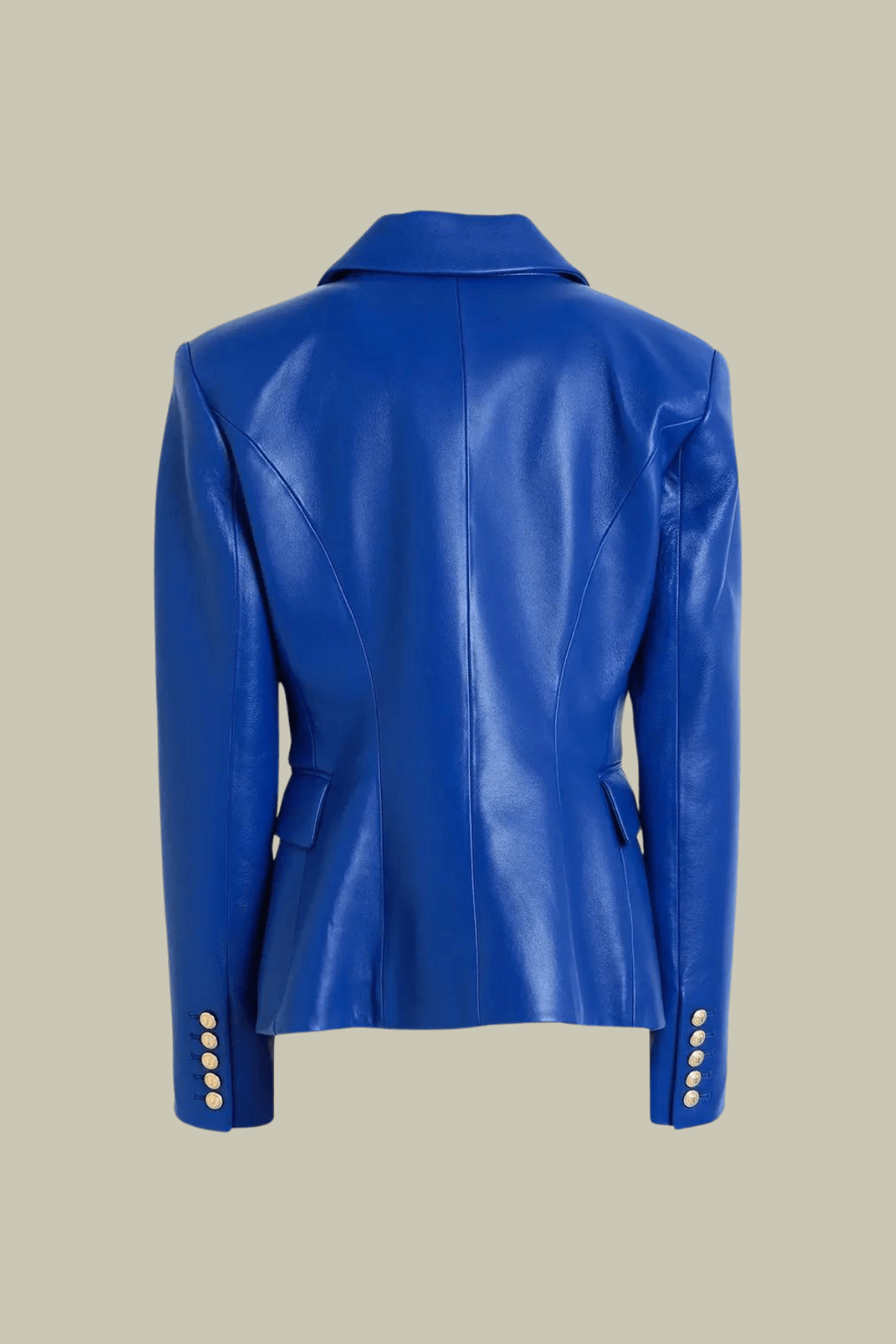 Elena Plunge Button Leather Jacket In Blue – Luxeles