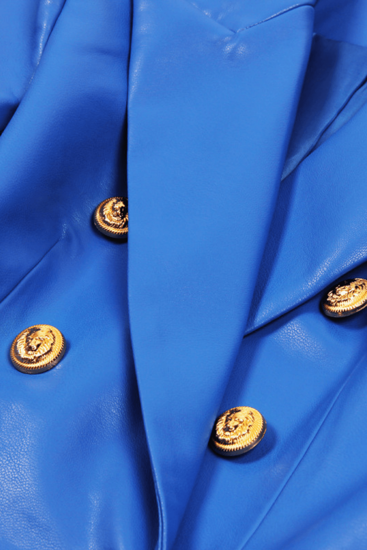 Elena Plunge Button Leather Jacket In Blue – Luxeles