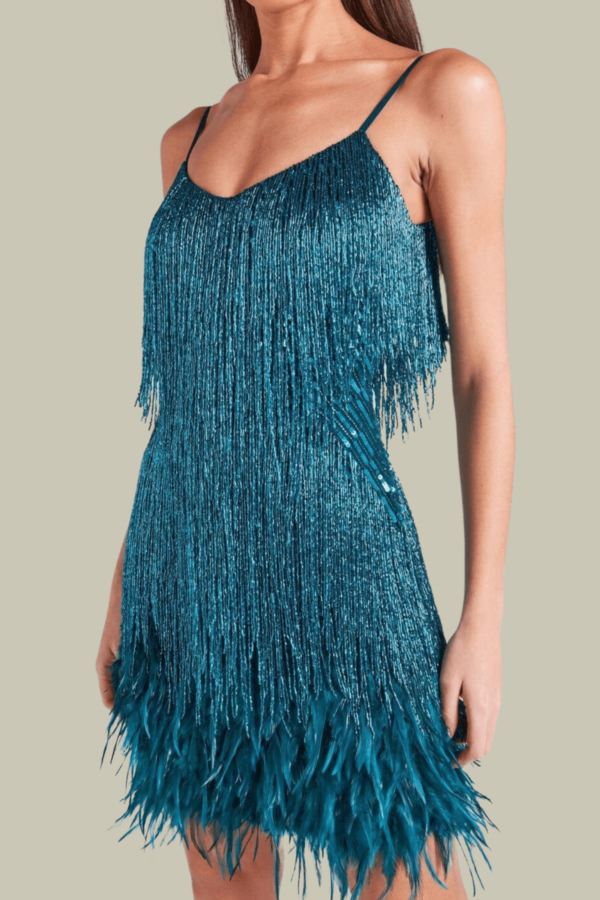 Eliana Spaghetti Fringe Feather Sequin Mini Dress – Luxeles