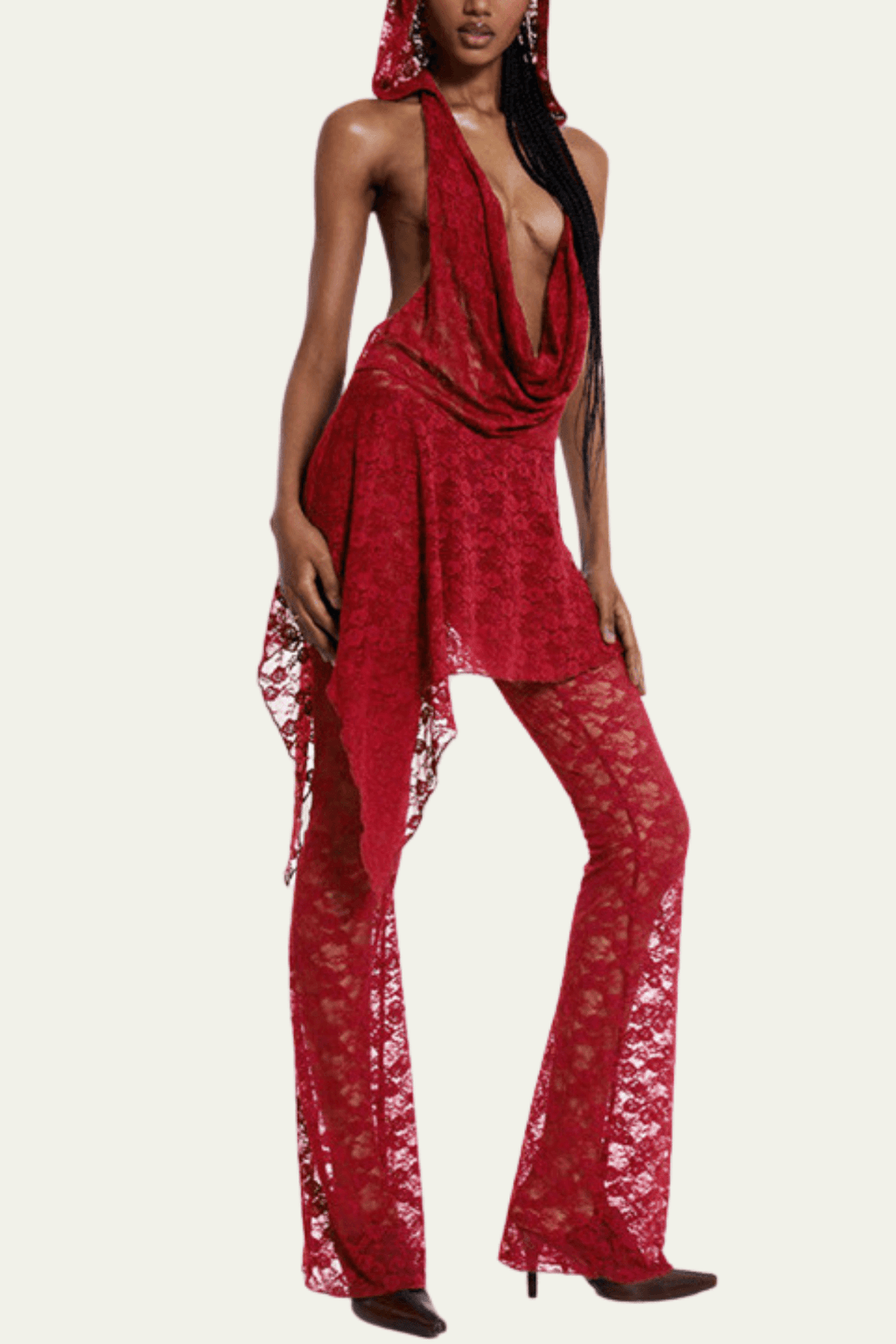 Elliana Plunge Lace Hooded Set – Luxeles