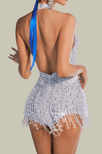 Ellie Halter Neck Rhinestone Fringe Bodysuit