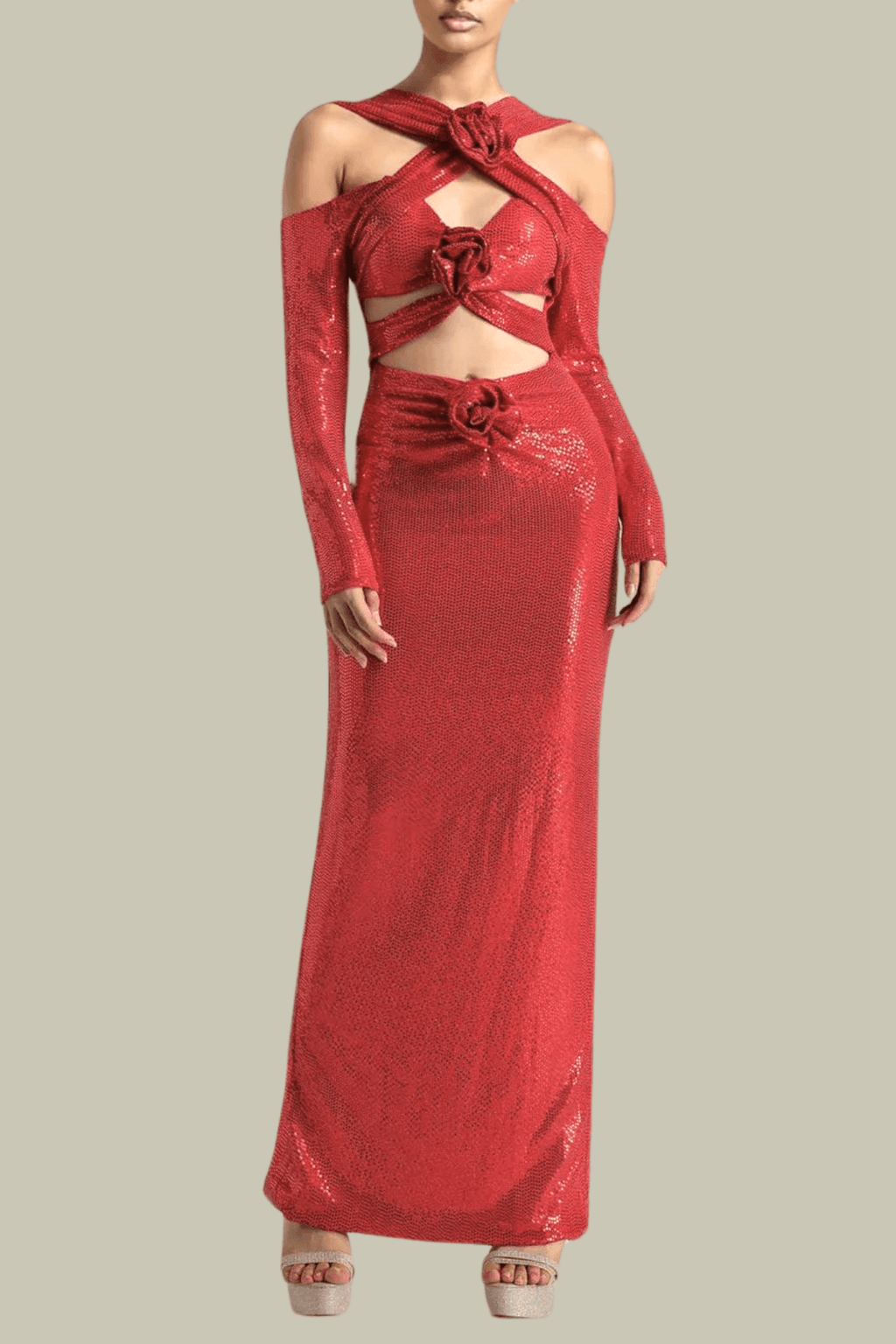 Eloise Sequin Cutout Long Sleeve Maxi Dress – Luxeles