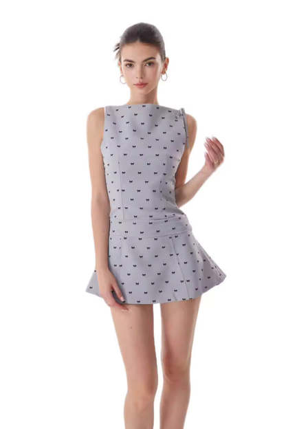Elowyn Bow Print Sleeveless Mini Dress