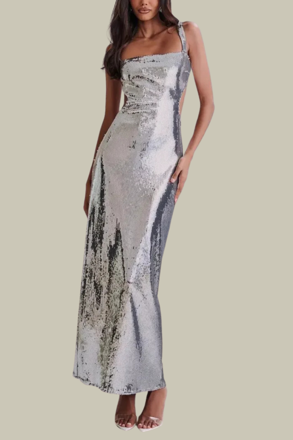 Emersyn Sequin Cutout Backless Sleeveless Maxi Dress