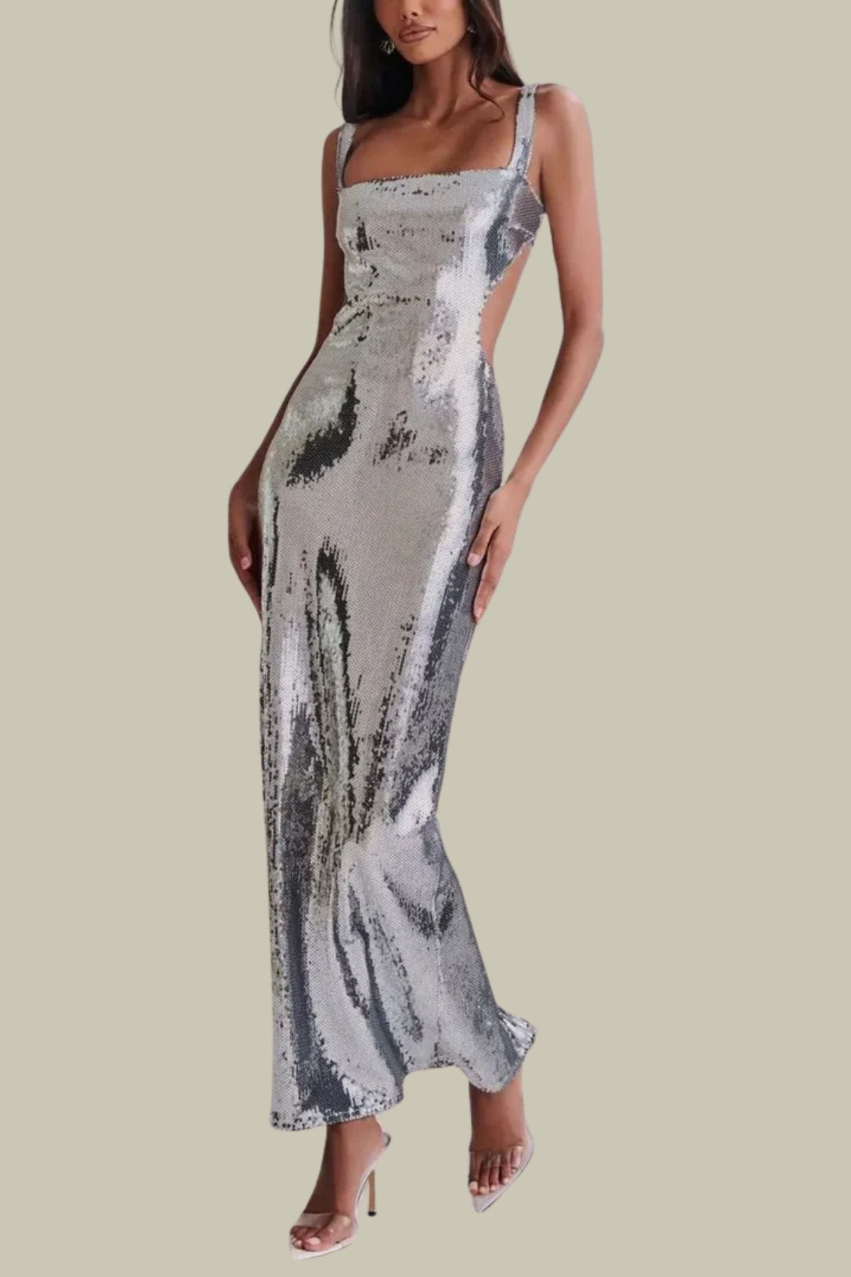 Emersyn Sequin Cutout Backless Sleeveless Maxi Dress