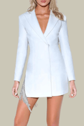 Emilia Plunge Fringe Blazer Mini Dress In White – Luxeles