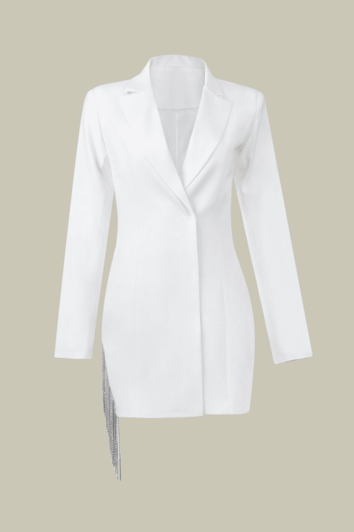 Emilia Plunge Fringe Blazer Mini Dress In White – Luxeles