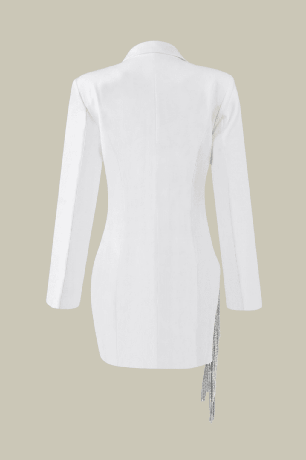 Emilia Plunge Fringe Blazer Mini Dress In White – Luxeles