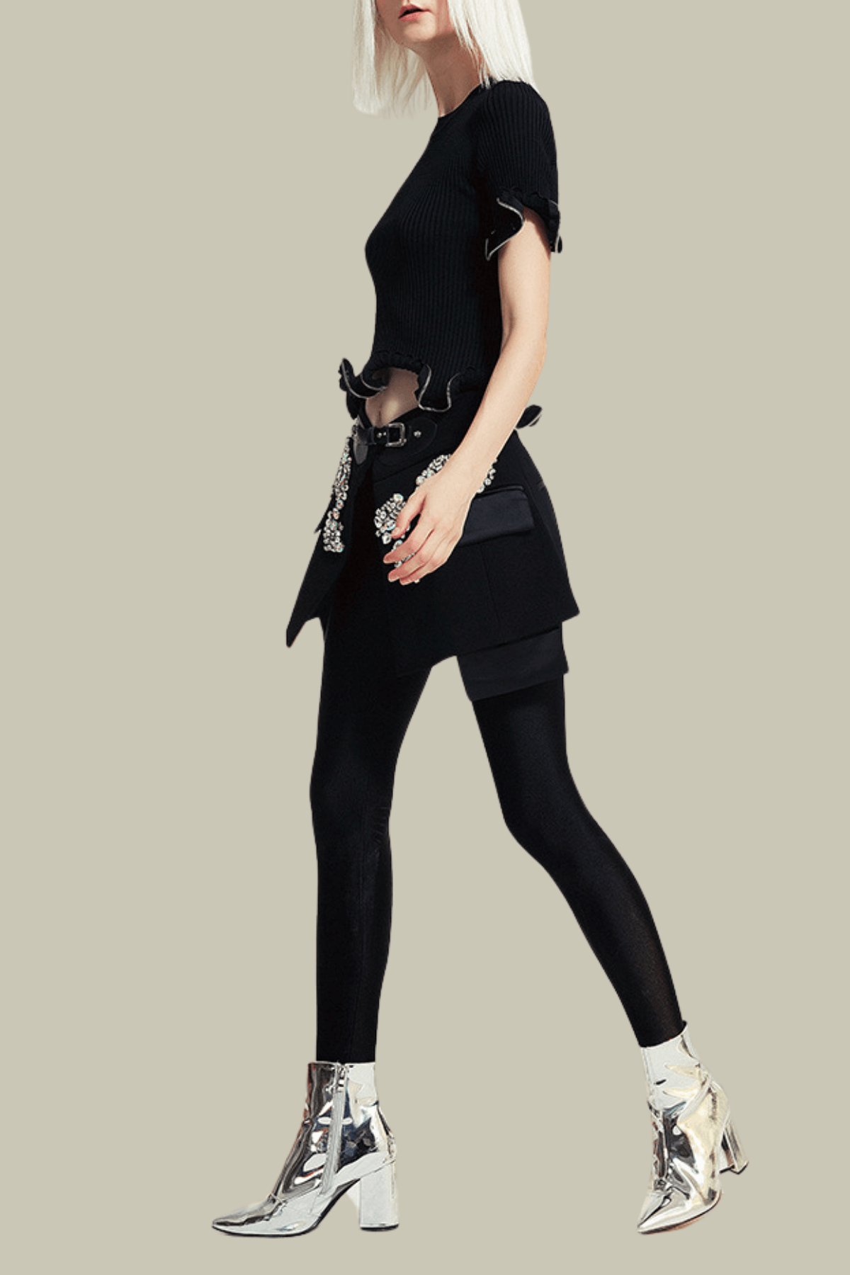 Gabriella Rhinestone Buckle Asymmetric Skirt – Luxeles