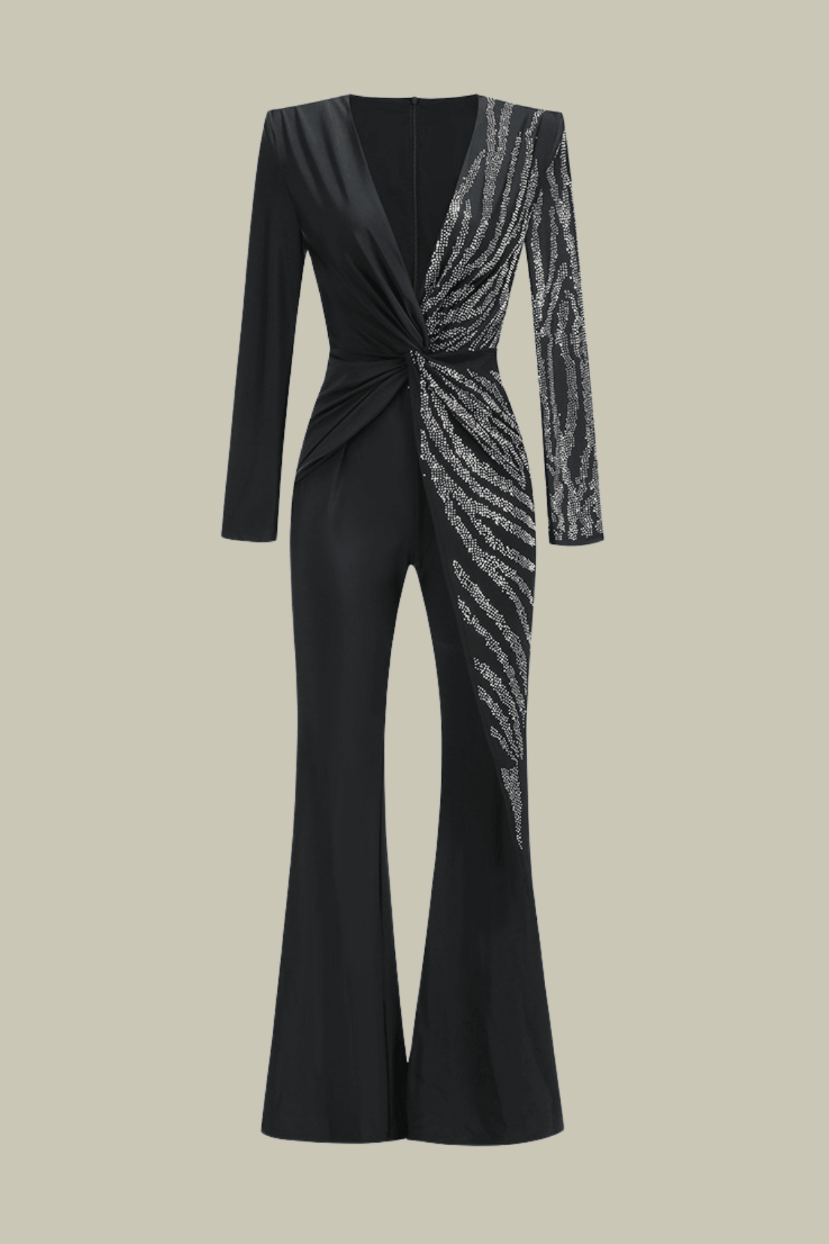 Genesis Rhinestone Embellished Ruch Bodycon Jumpsuit – Luxeles