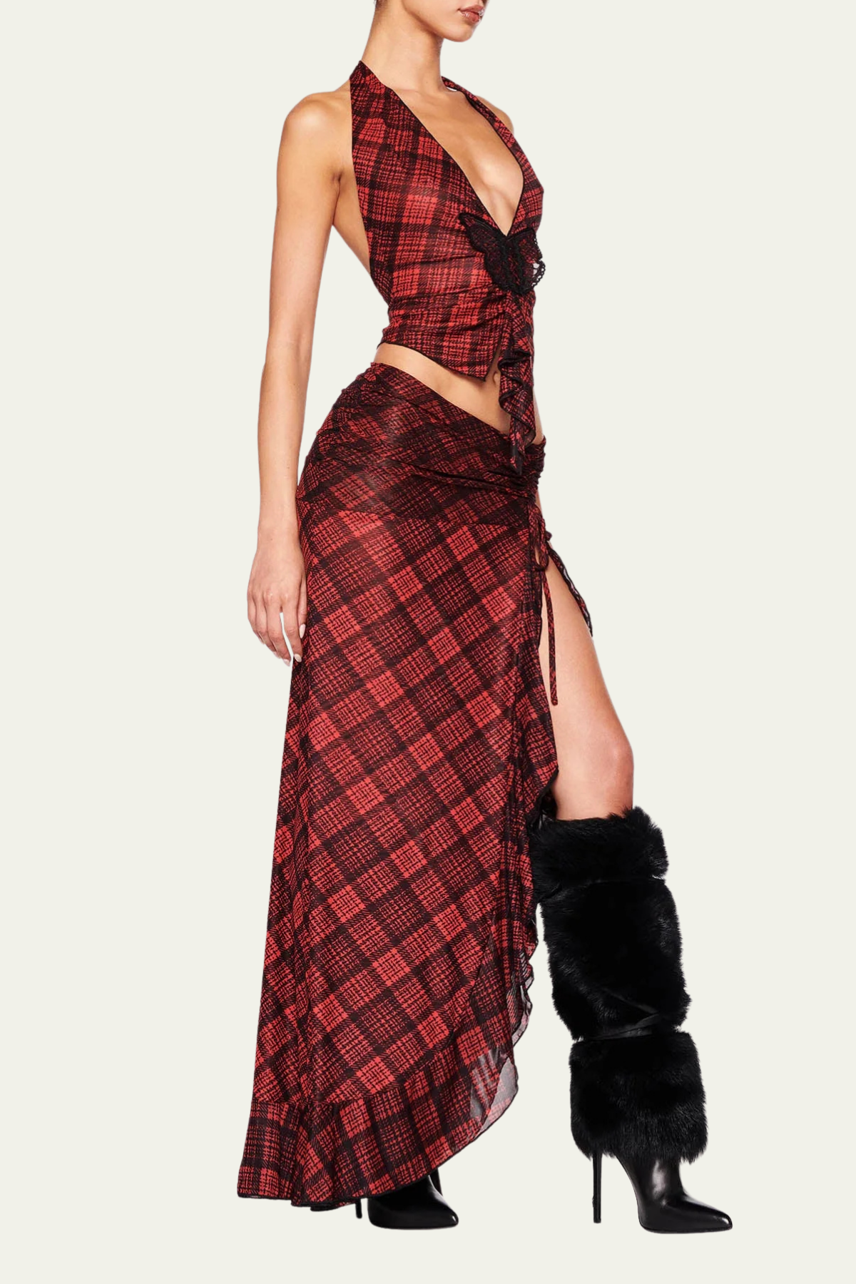 Gracie Grid Butterfly Halter Neck Skirt Set – Luxeles