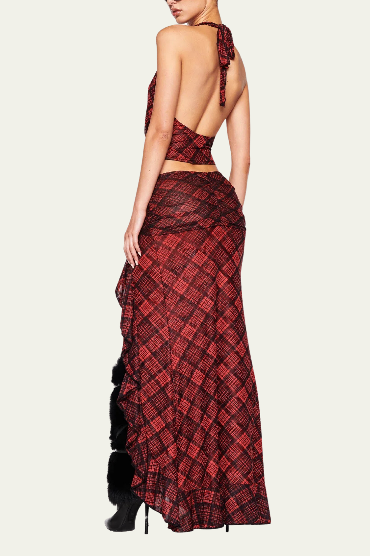 Gracie Grid Butterfly Halter Neck Skirt Set – Luxeles