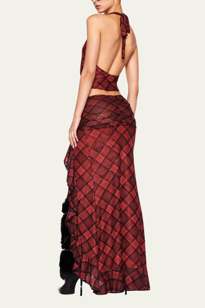 Gracie Grid Butterfly Halter Neck Skirt Set