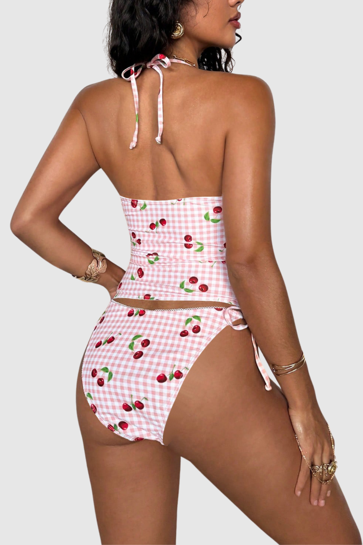 Back view of Haisley Grid Two Piece Swimwear showing open back and tie detail
