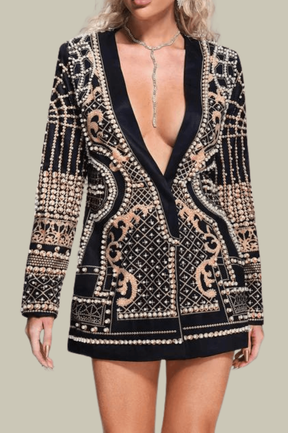 Hannah Pearl Studded Embroidery Blazer