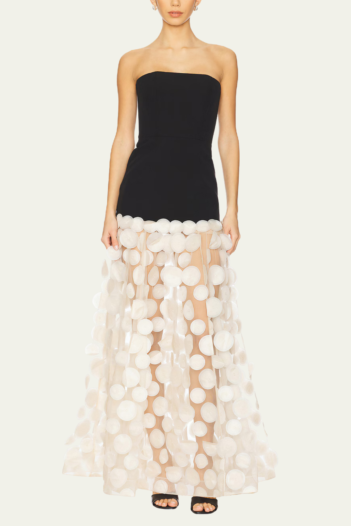 Hayden Dot Mesh Strapless Maxi Dress In Apricot – Luxeles