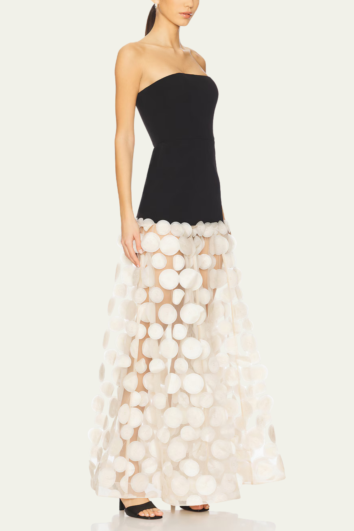 Hayden Dot Mesh Strapless Maxi Dress In Apricot – Luxeles