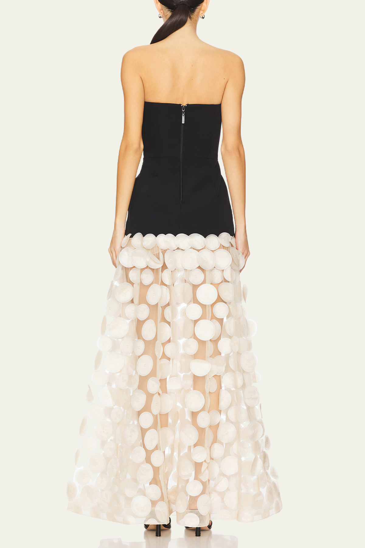 Hayden Dot Mesh Strapless Maxi Dress In Apricot – Luxeles