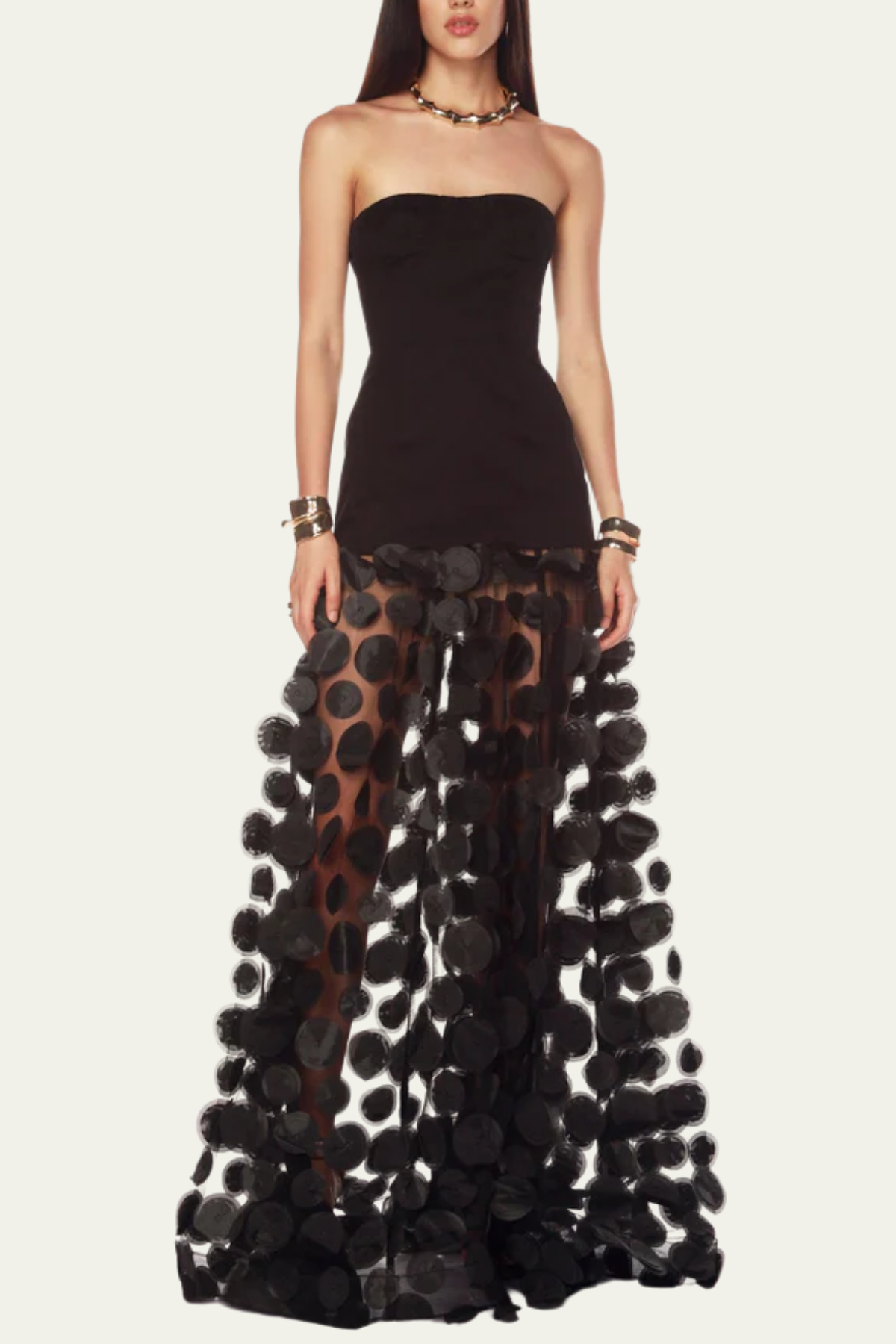 Hayden Dot Mesh Strapless Maxi Dress In Black – Luxeles