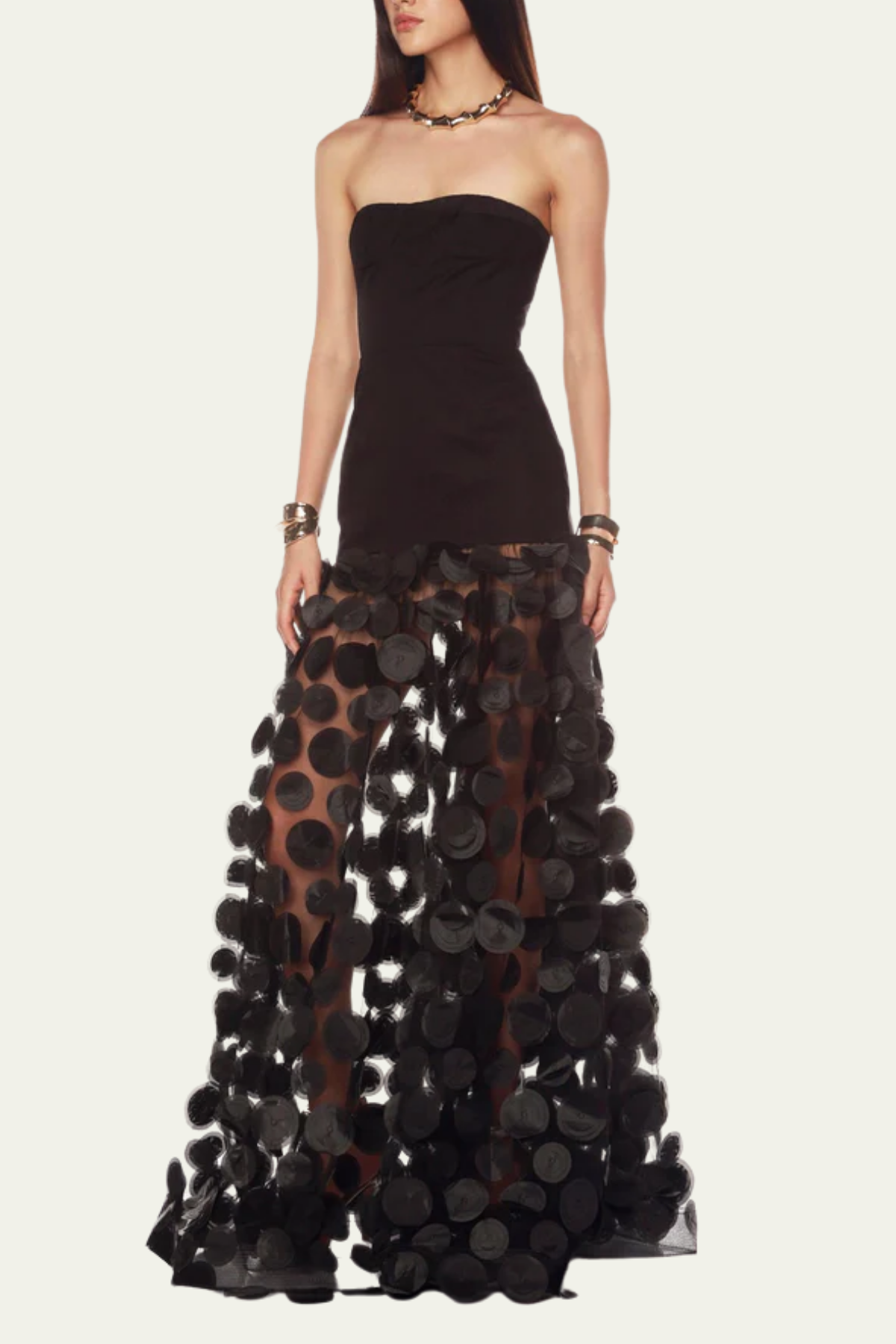 Hayden Dot Mesh Strapless Maxi Dress In Black – Luxeles