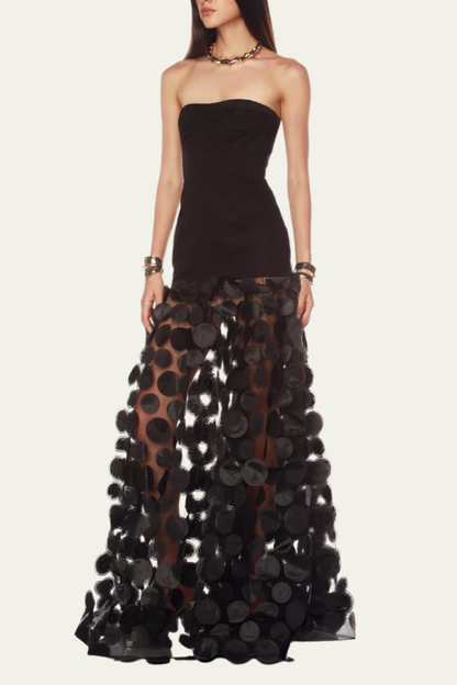 Hayden Dot Mesh Strapless Maxi Dress In Black – Luxeles