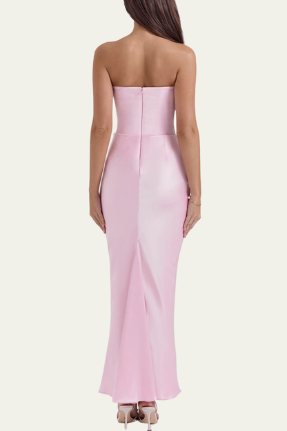 Isabel Corset Strapless Ruch Maxi Dress In Pink