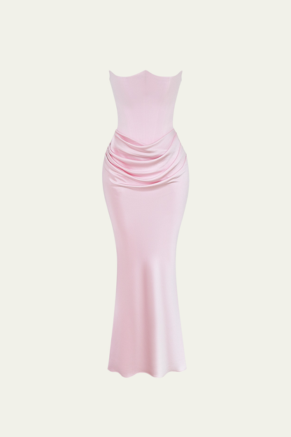 Isabel Corset Strapless Ruch Maxi Dress In Pink