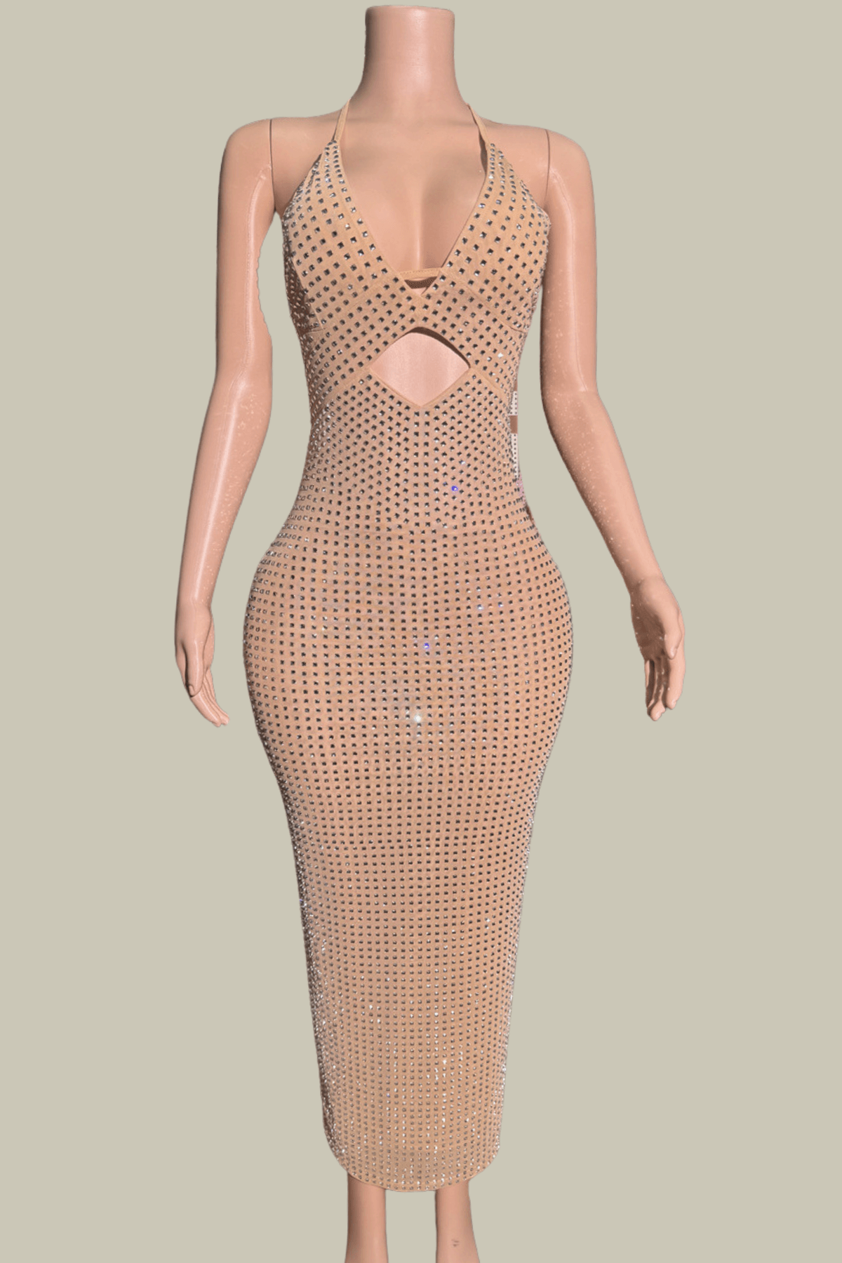 Isla Halter Neck Hollow Rhinestone Midi Dress – Luxeles