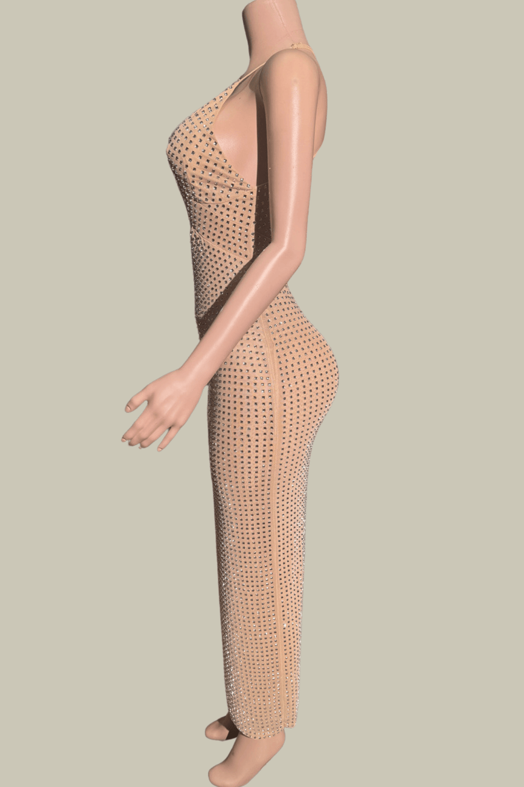 Isla Halter Neck Hollow Rhinestone Midi Dress – Luxeles