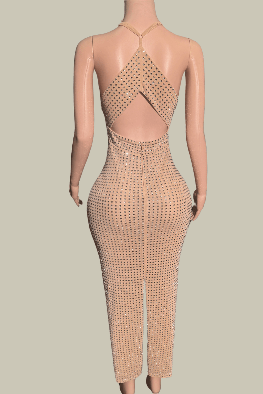 Isla Halter Neck Hollow Rhinestone Midi Dress – Luxeles
