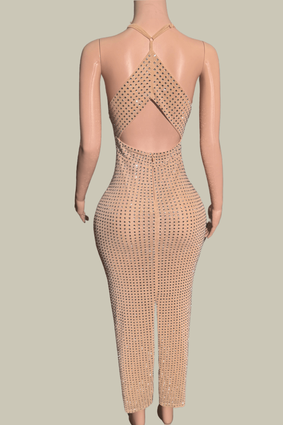 Isla Halter Neck Hollow Rhinestone Midi Dress – Luxeles